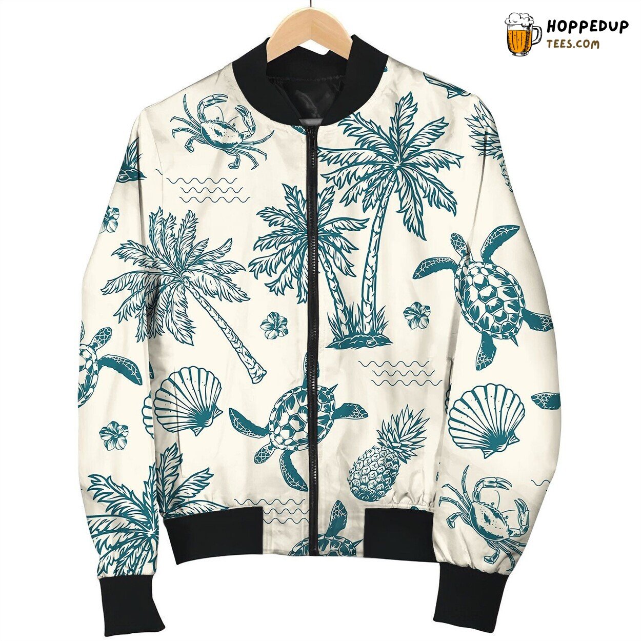 Vintage Monochrome Tropical Seamless Pattern Bomber Jacket