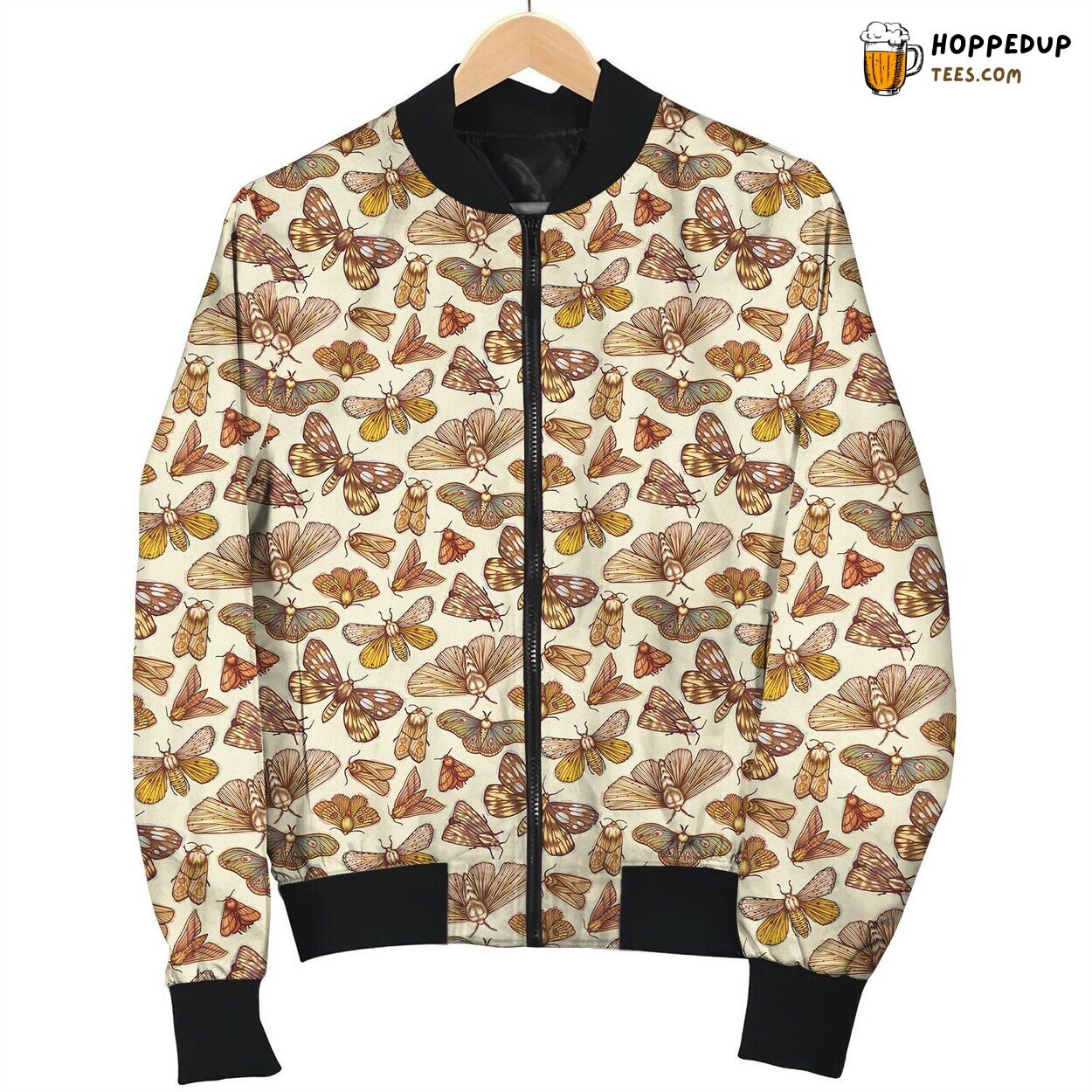 Vintage Moth Design Winter Bomber Jacket Exquisite Craftsmanship Lux