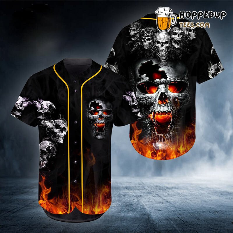 Vintage Old Fire Skull 3D Printed Art Baseball Jersey Shirt Classic
