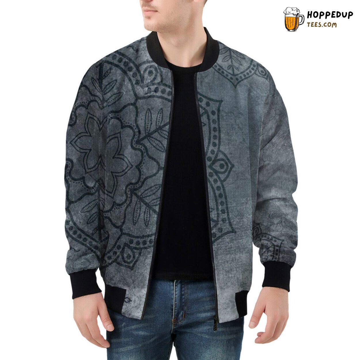 Vintage Ornament Tales Blend Grunge on Men’s Bomber Jacket