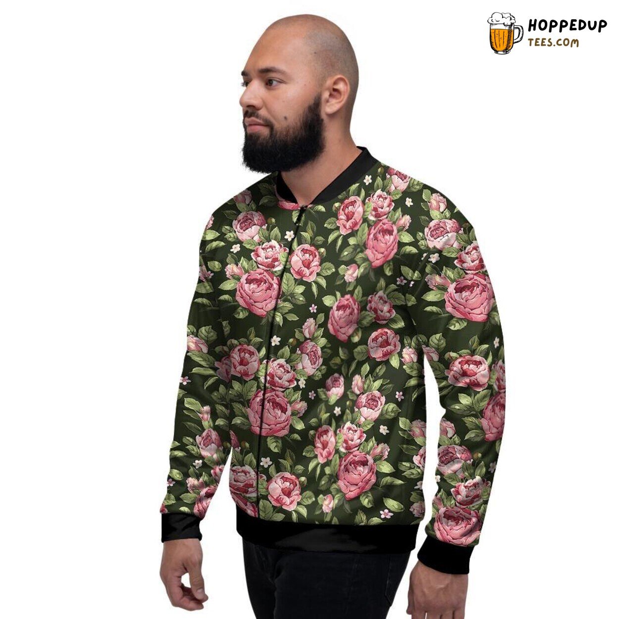 Vintage Pink Rose Floral Design Men’s Bomber Jacket Timeless Classic Statement