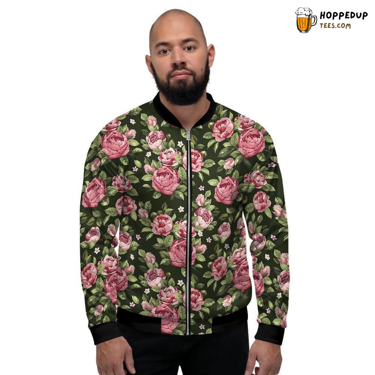 Vintage Pink Rose Floral Design Men’s Bomber Jacket Timeless Classic Statement