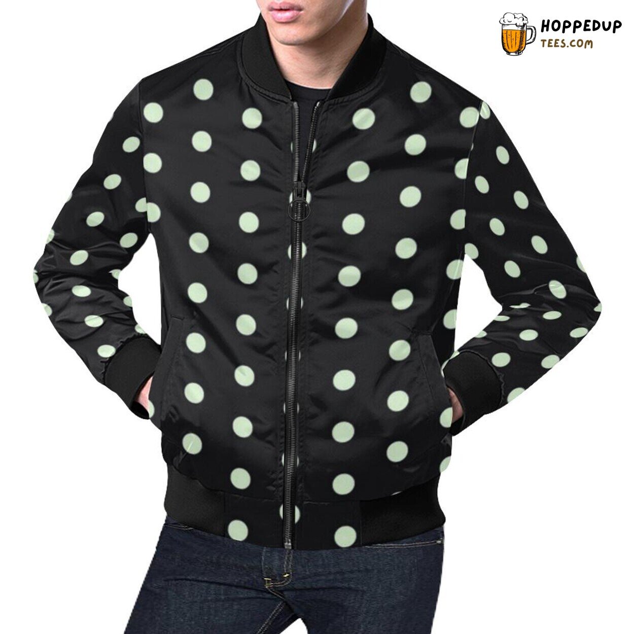 Vintage Polka Dot Black White Men’s Bomber Jacket Classic Spotted Fashion Wear