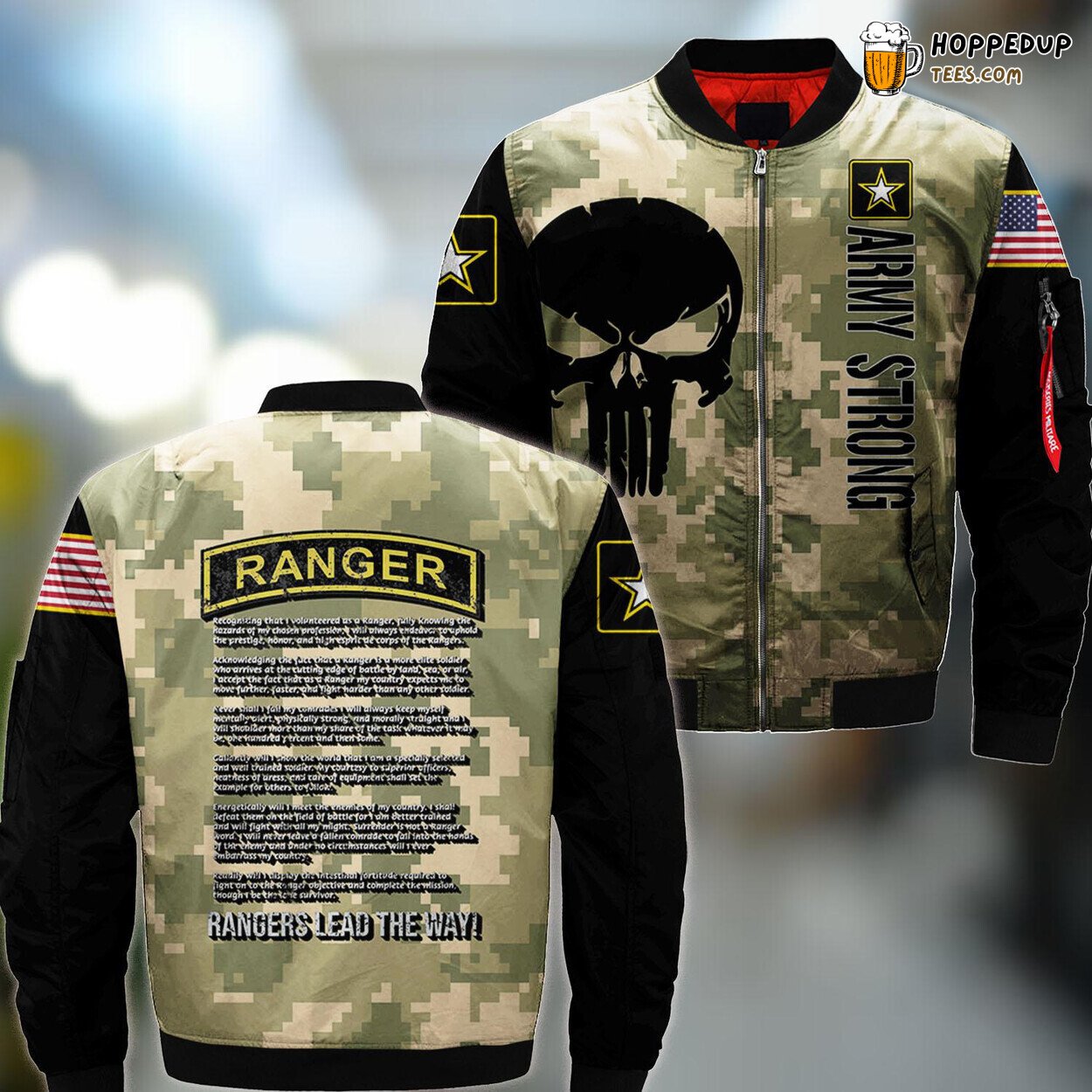 Vintage Ranger Creed Army Bomber Jacket Celebrating Military Ranks