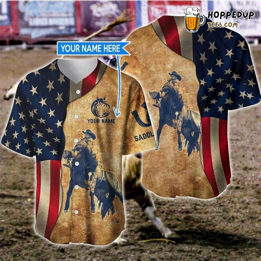 Vintage Saddle Bronc America Inspired Baseball Jersey Personalized Design