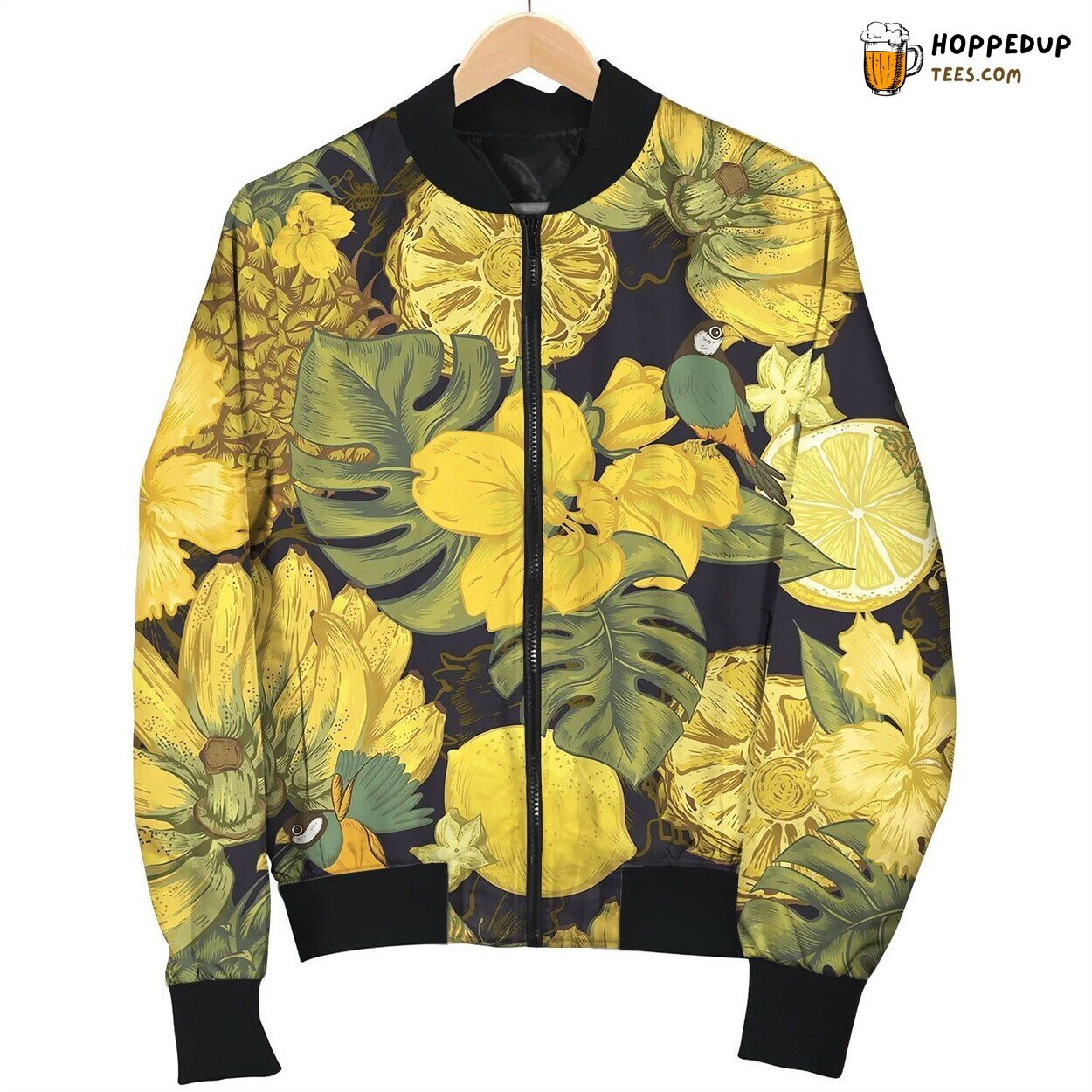 Vintage Seamless Background Tropical Fruit Bomber Jacket