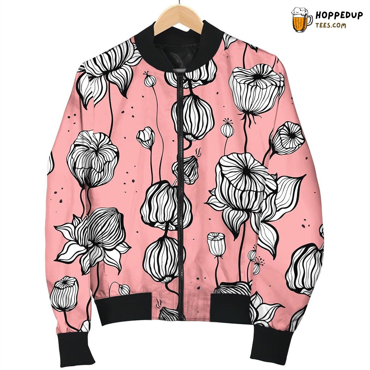 Vintage Seamless Pattern With Hand Drawn Leaves Bomber Jacket