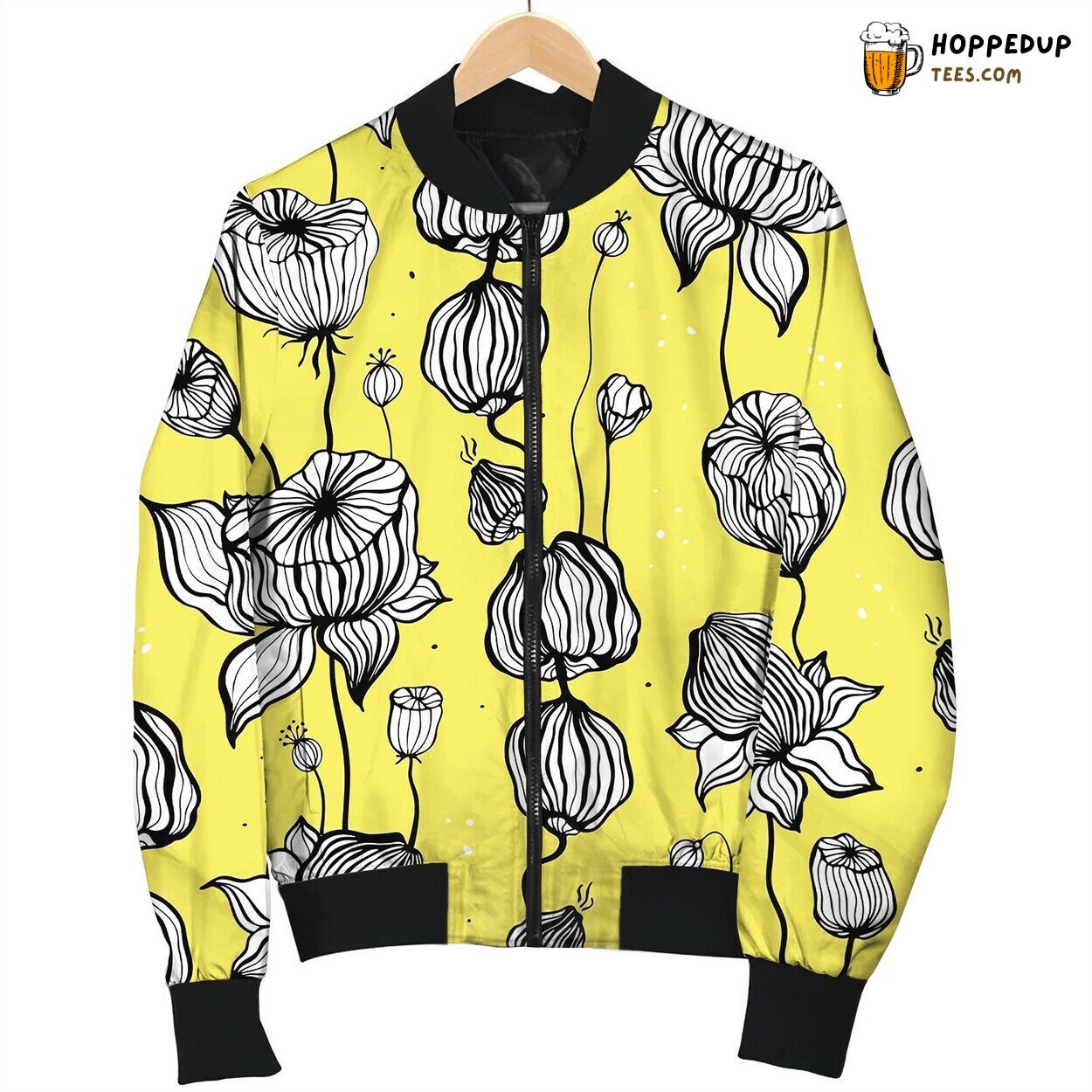 Vintage Seamless Pattern With Hand Drawn Leaves Love Bomber Jacket