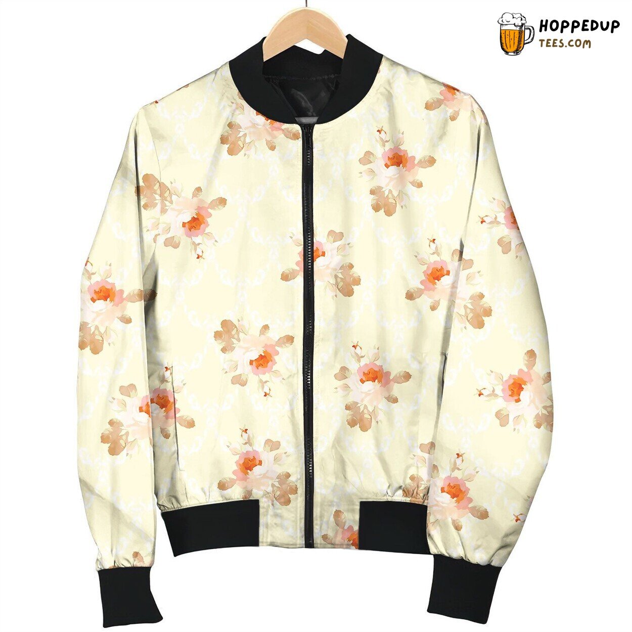 Vintage Seamless Pattern With Pastel Roses Bomber Jacket