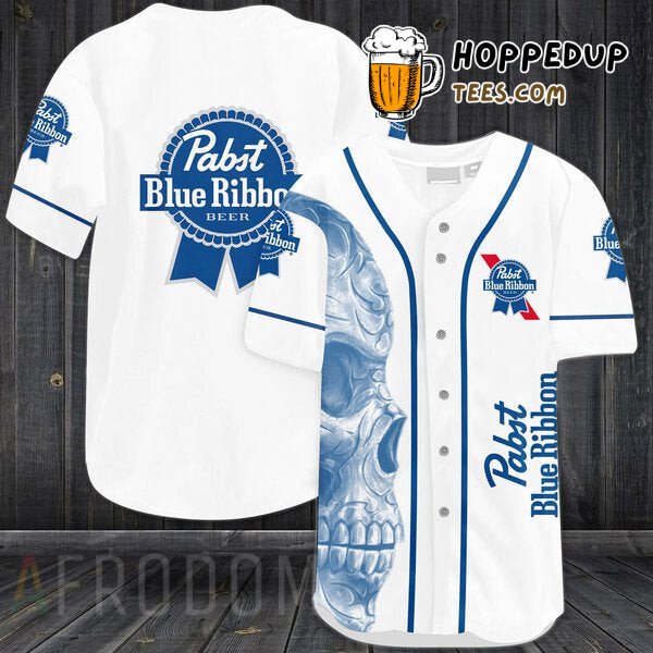 Vintage Skull Pabst Blue Ribbon White Baseball Jersey Distinctive Design Look