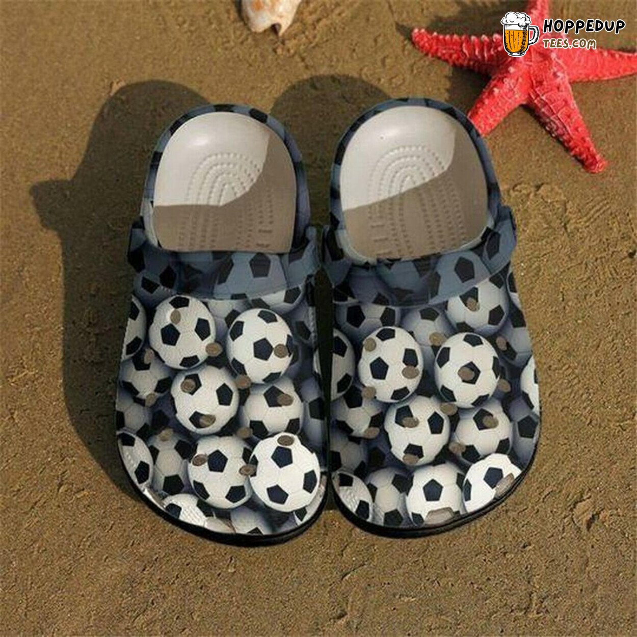 Vintage Soccer Ball Theme Clogs Shoes Unique Sports Enthusiast Comfortable