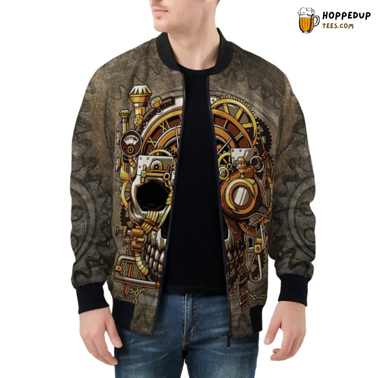 Vintage Steampunk Elegance Represented by a Skull Bomber Jacket