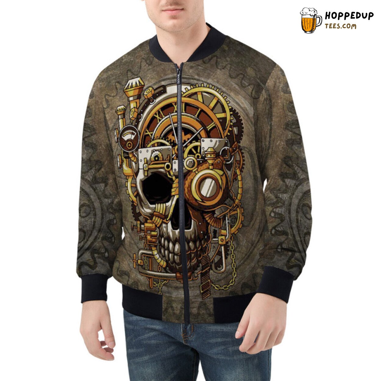 Vintage Steampunk Elegance Represented by a Skull Bomber Jacket