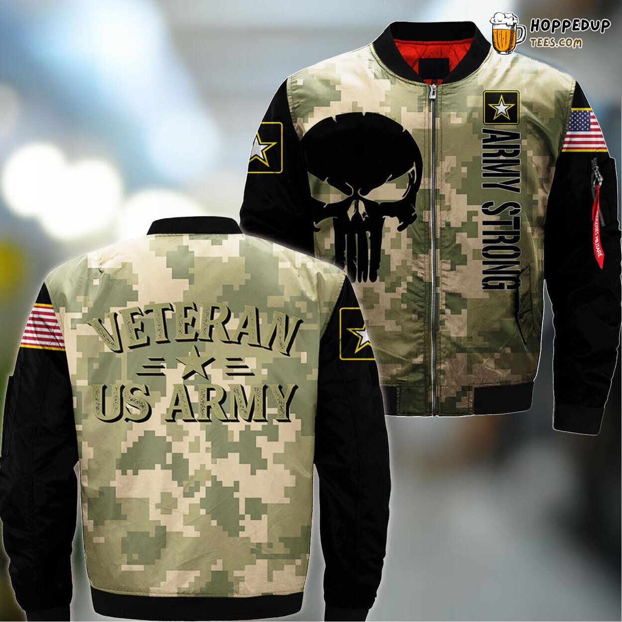 Vintage Style US Army Insignia Veteran Inspired Bomber Jacket