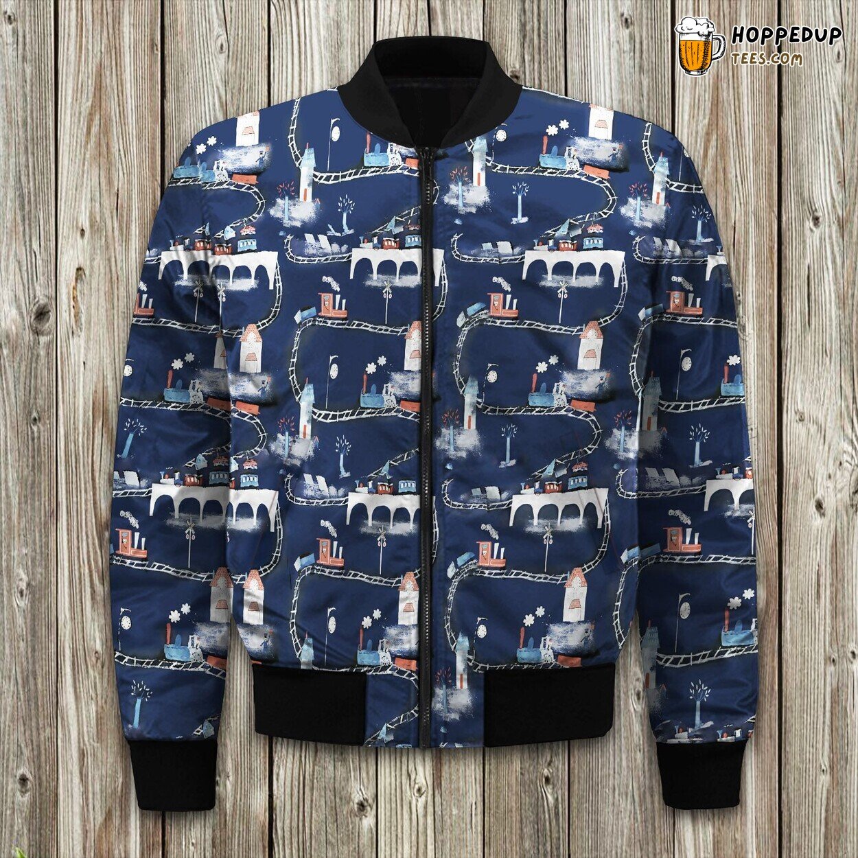 Vintage Train Station Scene Winter Bomber Jacket Travel Enthusiast’s Choice