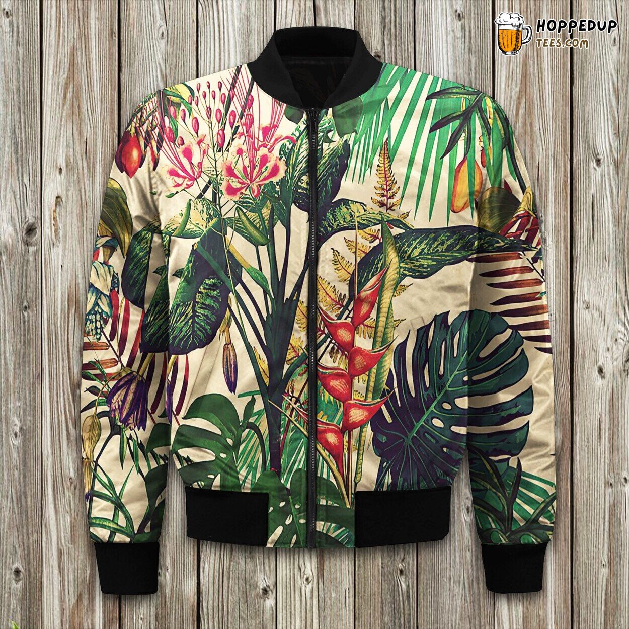 Vintage Tropical Flora Green Bomber Jacket