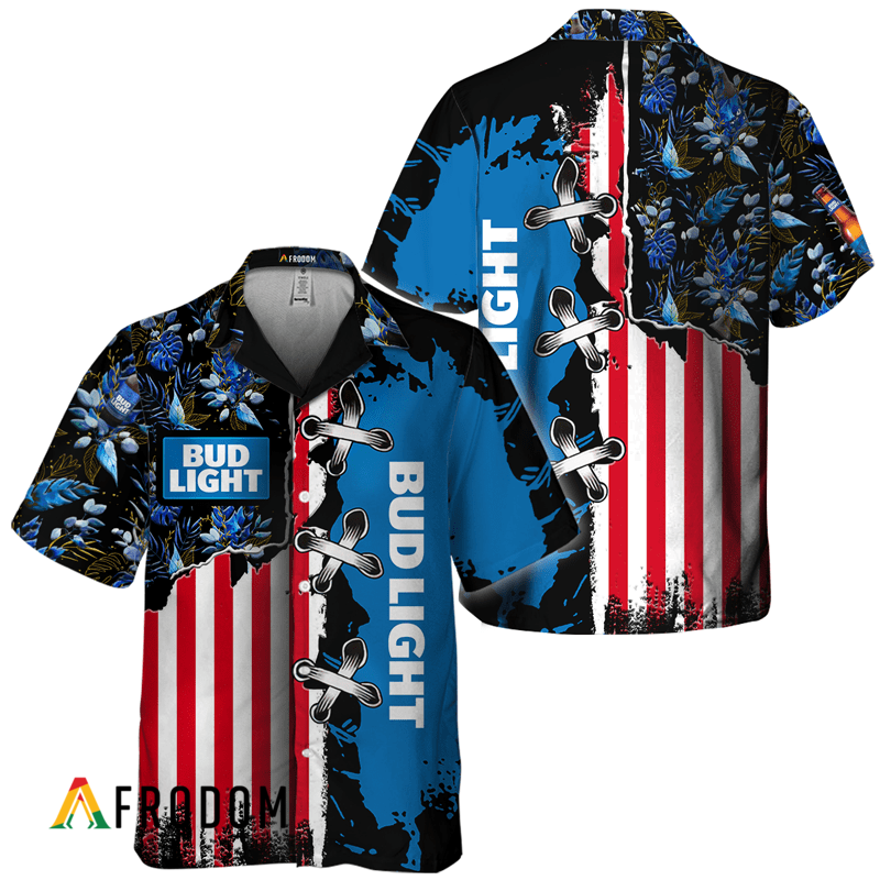 Vintage Tropical Flower Bud Light Hawaiian Shirt HU