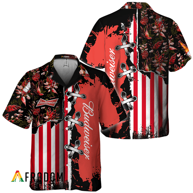 Vintage Tropical Flower Budweiser Hawaiian Shirt HU