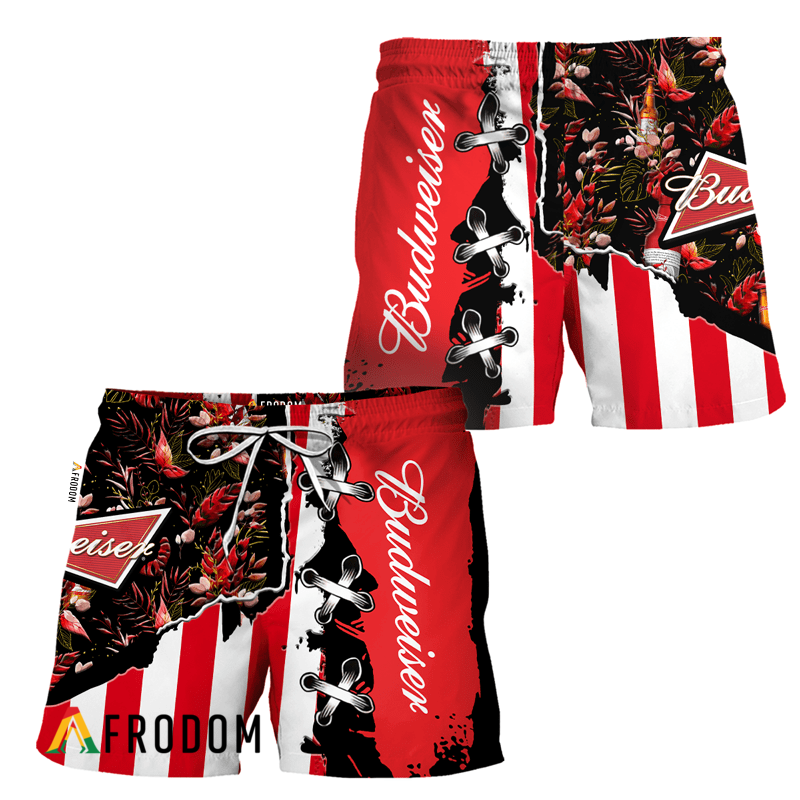 Vintage Tropical Flower Budweiser Hawaiian Shorts HU