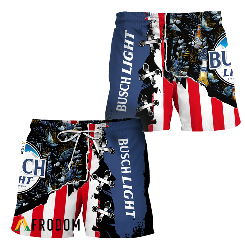 Vintage Tropical Flower Busch Light Hawaiian Shorts HU