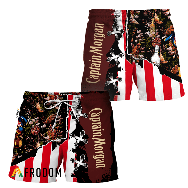 Vintage Tropical Flower Captain Morgan Hawaiian Shorts HU