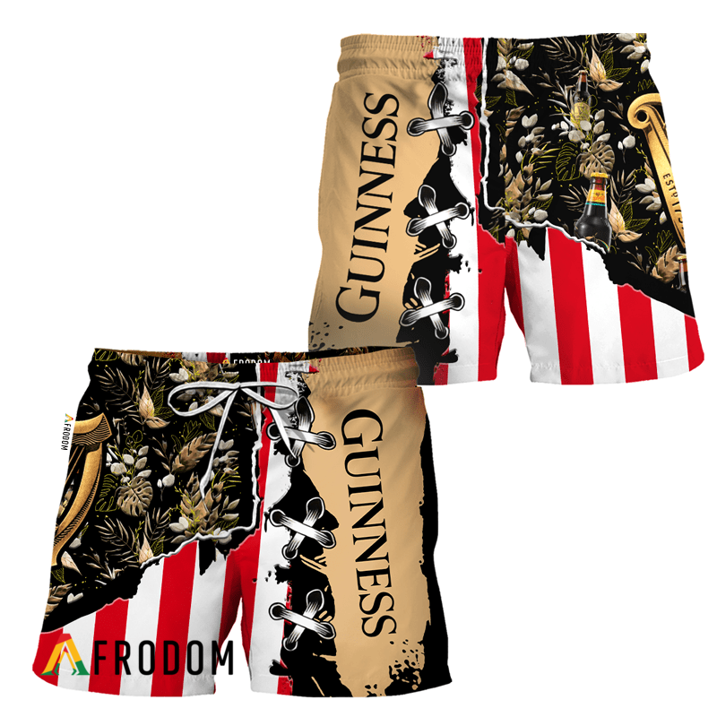 Vintage Tropical Flower Guinness Beer Hawaiian Shorts HU
