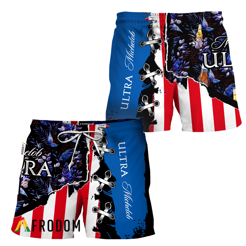 Vintage Tropical Flower Michelob Ultra Hawaiian Shorts HU
