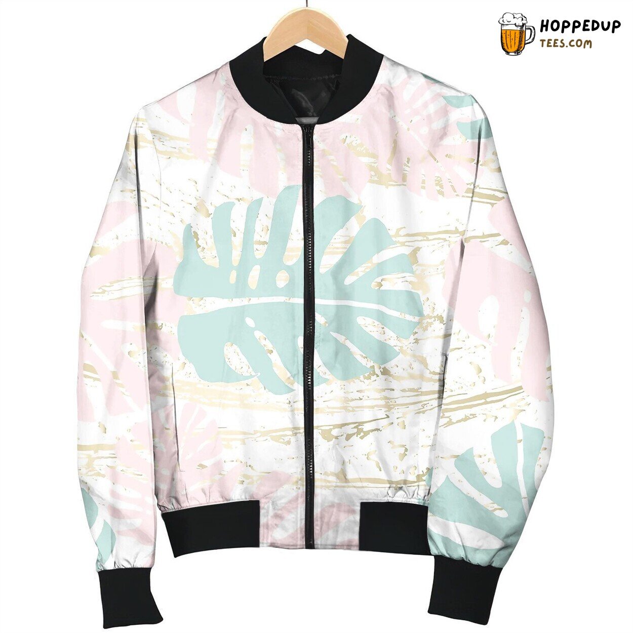 Vintage Tropical Worn Pattern Bomber Jacket