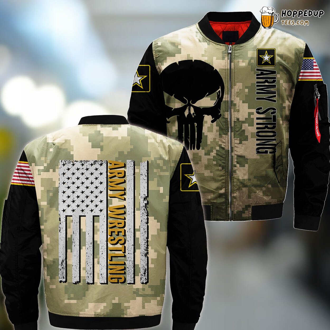 Vintage USA Flag Army Wrestling Bomber Jacket Military Rank Structure