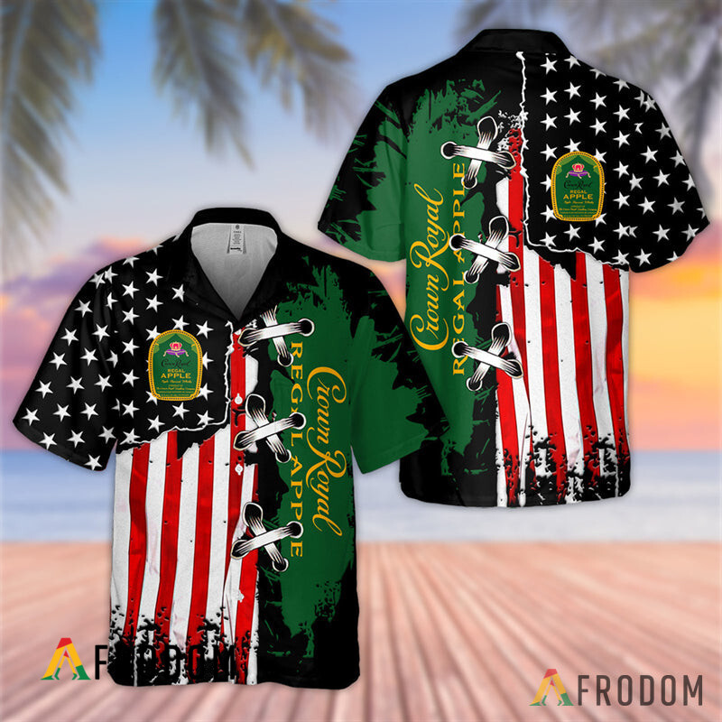 Vintage USA Flag Crown Royal Hawaiian Shirt HU