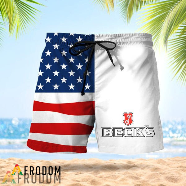 Vintage USA Flag Fourth Of July Beck’S Hawaiian Shorts HU