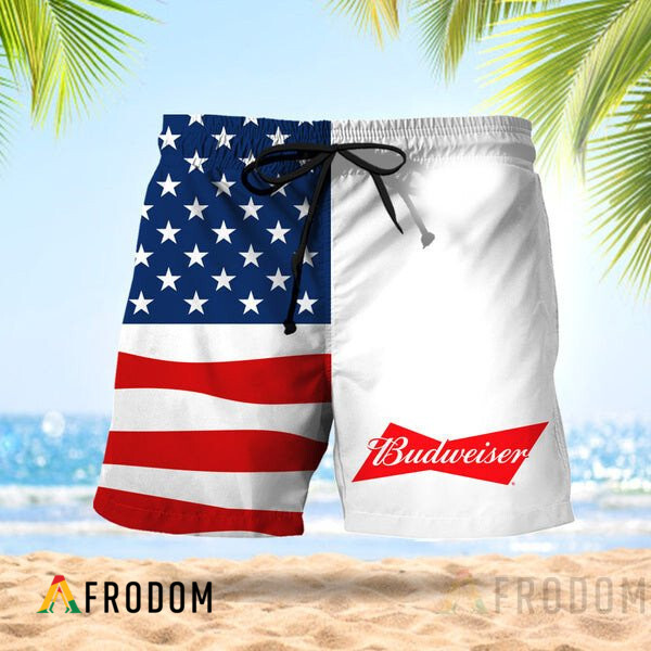 Vintage USA Flag Fourth Of July Budweiser Hawaiian Shorts HU