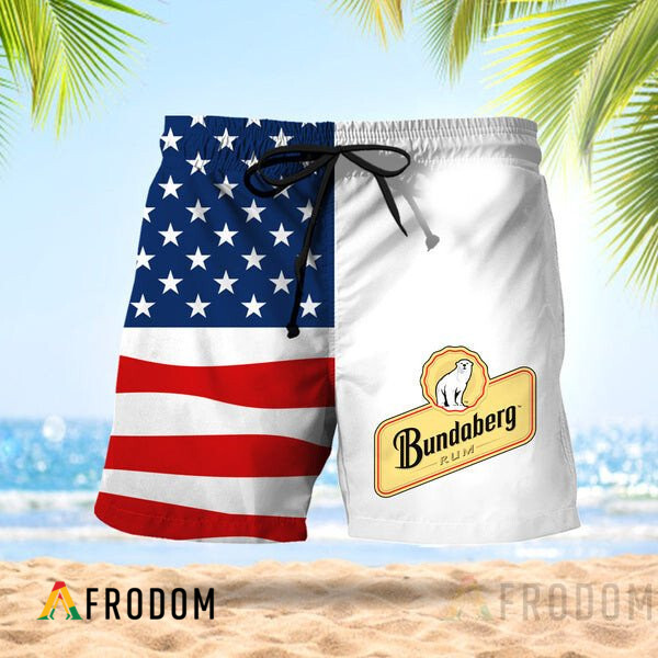 Vintage USA Flag Fourth Of July Bundaberg Rum Hawaiian Shorts HU