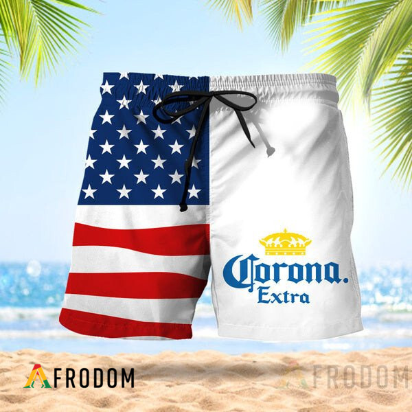 Vintage USA Flag Fourth Of July Corona Extra Hawaiian Shorts HU Vintage USA Flag Fourth Of July Corona Extra Hawaiian Shorts HU