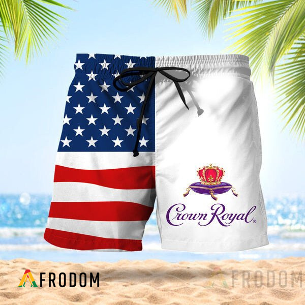Vintage USA Flag Fourth Of July Crown Royal Hawaiian Shorts HU