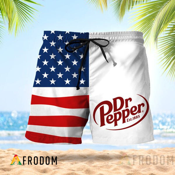 Vintage USA Flag Fourth Of July Dr Pepper Hawaiian Shorts HU