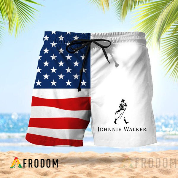 Vintage USA Flag Fourth Of July Johnnie Walker Hawaiian Shorts HU