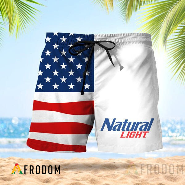 Vintage USA Flag Fourth Of July Natural Light Hawaiian Shorts HU