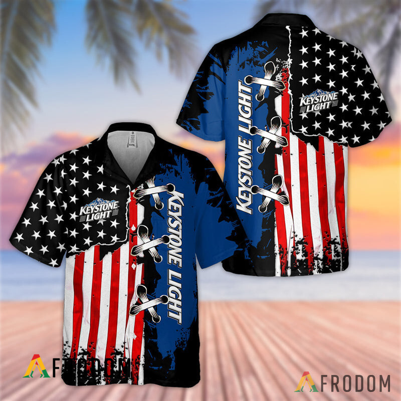 Vintage USA Flag Keystone Light Hawaiian Shirt HU