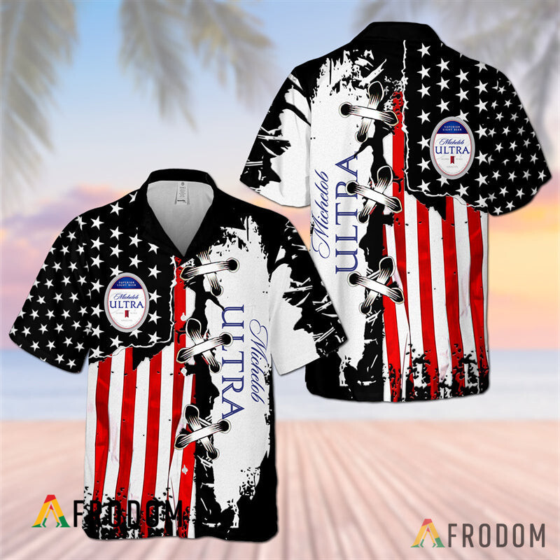 Vintage USA Flag Michelob Ultra Hawaiian Shirt HU