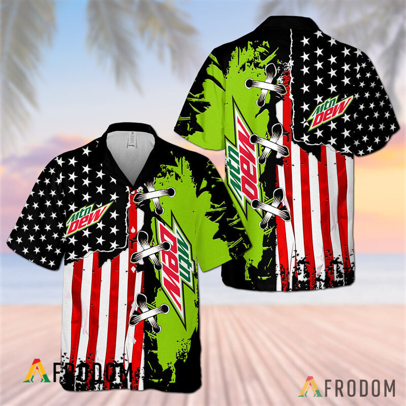 Vintage USA Flag Mountain Dew Hawaiian Shirt HU