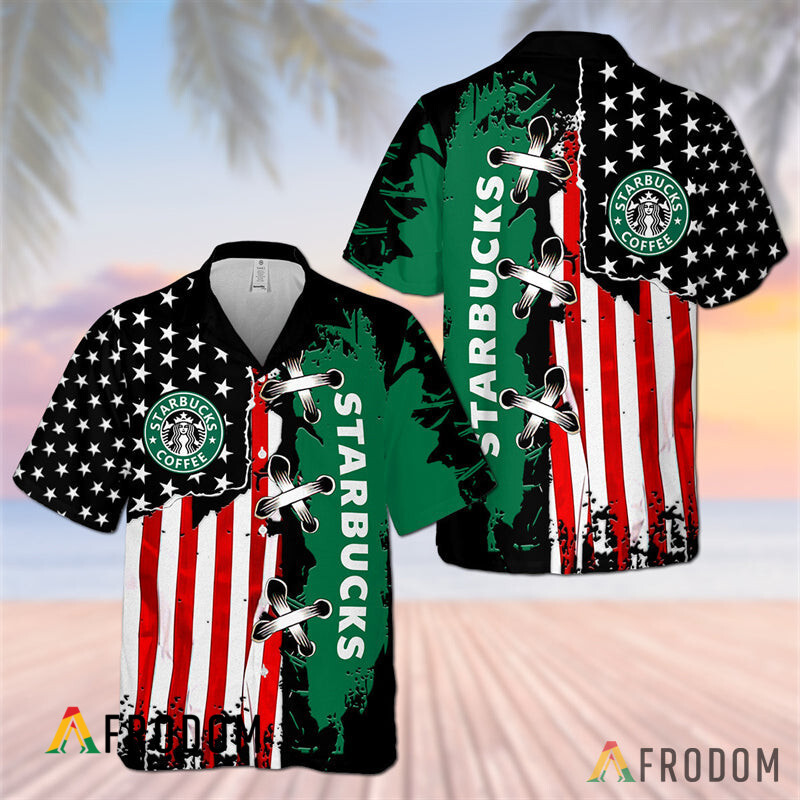 Vintage USA Flag Starbucks Hawaiian Shirt HU