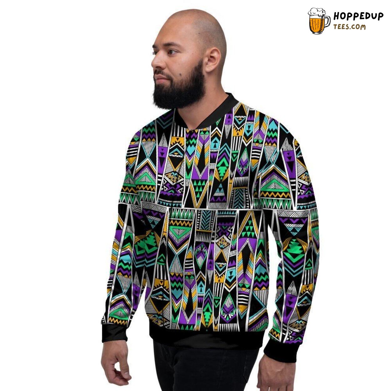 Vintage Vibe Native Aztec Multicolor Men’s Bomber Jacket Trippy Tribal Display