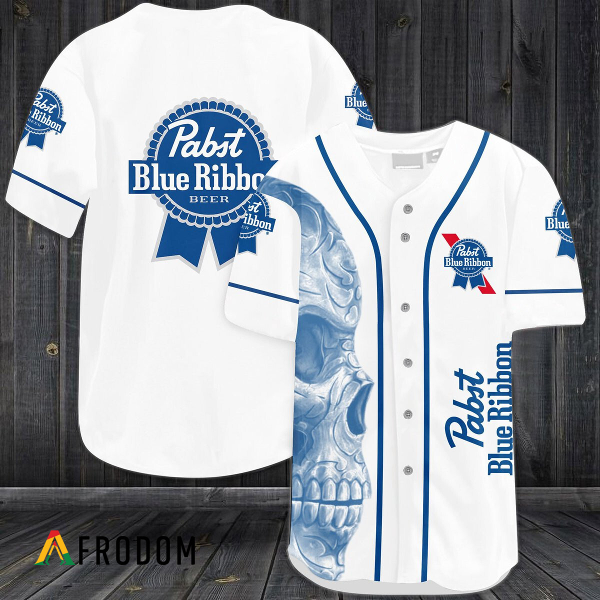 Vintage White Skull Pabst Blue Ribbon Baseball Jersey HU
