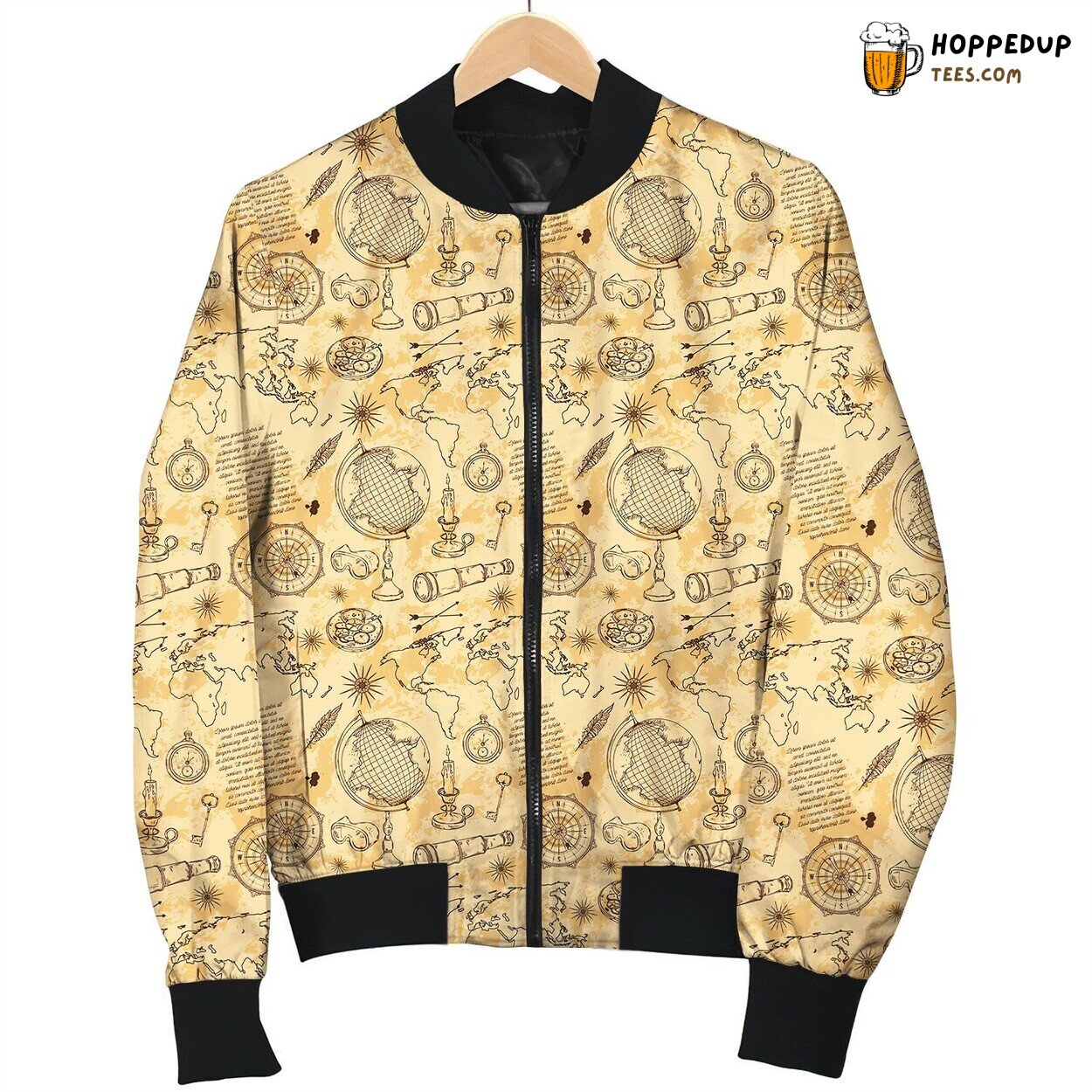 Vintage World Map Design Winter Bomber Jacket Quality Designer Lux
