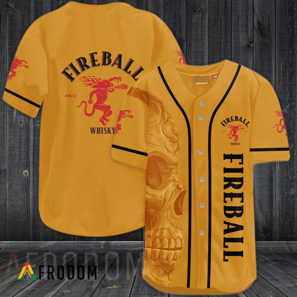 Vintage Yellow Skull Fireball Whiskey Baseball Jersey HU