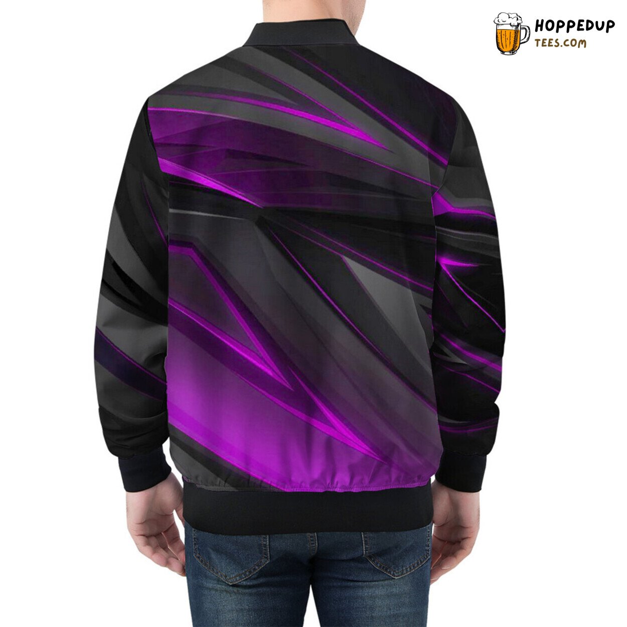 Violet Stripes Craft Geometric Magic on Men’s Bomber Jacket Fabric
