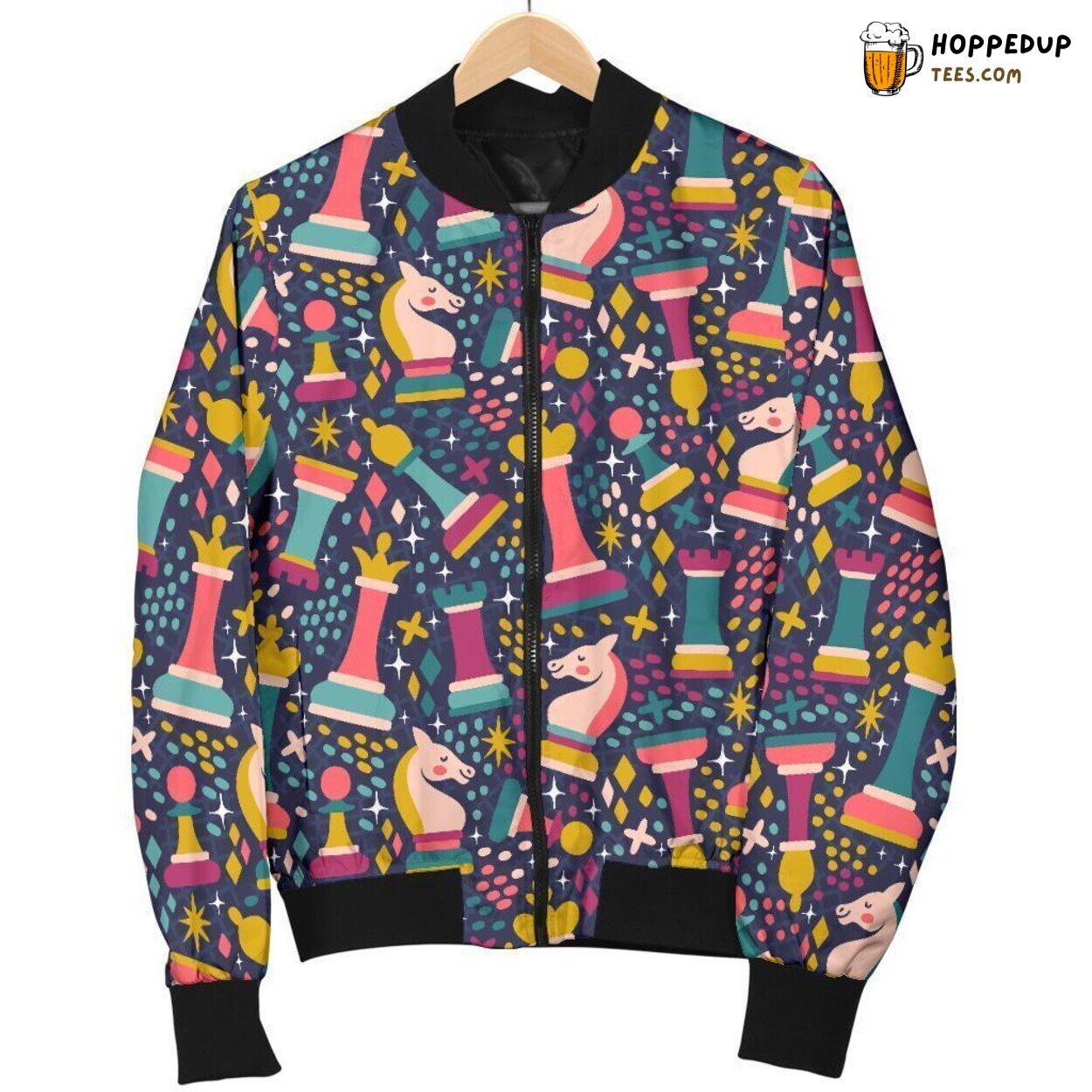 Vivid Chess Hues Men’s Bomber Jacket Showcasing Unique Pattern Design Art