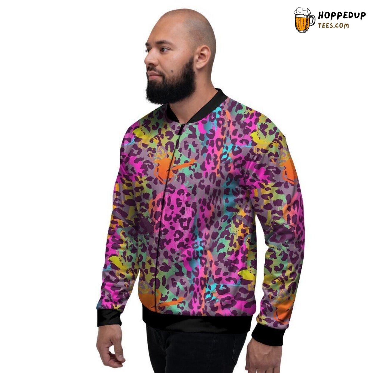Vivid Leopard Patterning Display Colorful Men’s Bomber Jacket Feline Charm