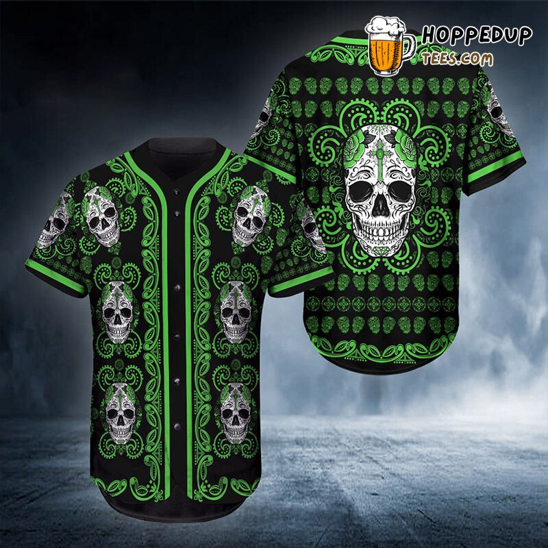 Vivid Skull Head Green 3D Printed Baseball Jersey Shirt Electric